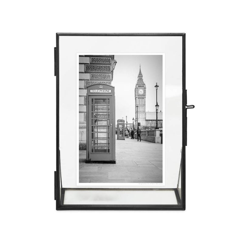 Isaac Jacobs 5x7, Black, Vintage Style Brass and Glass, Floating Photo Frame, Metal, (Vertical), with Locket Closure and Angled Base, for Pictures, Art, Mementos, Keepsakes (5x7, Black) - Image 2